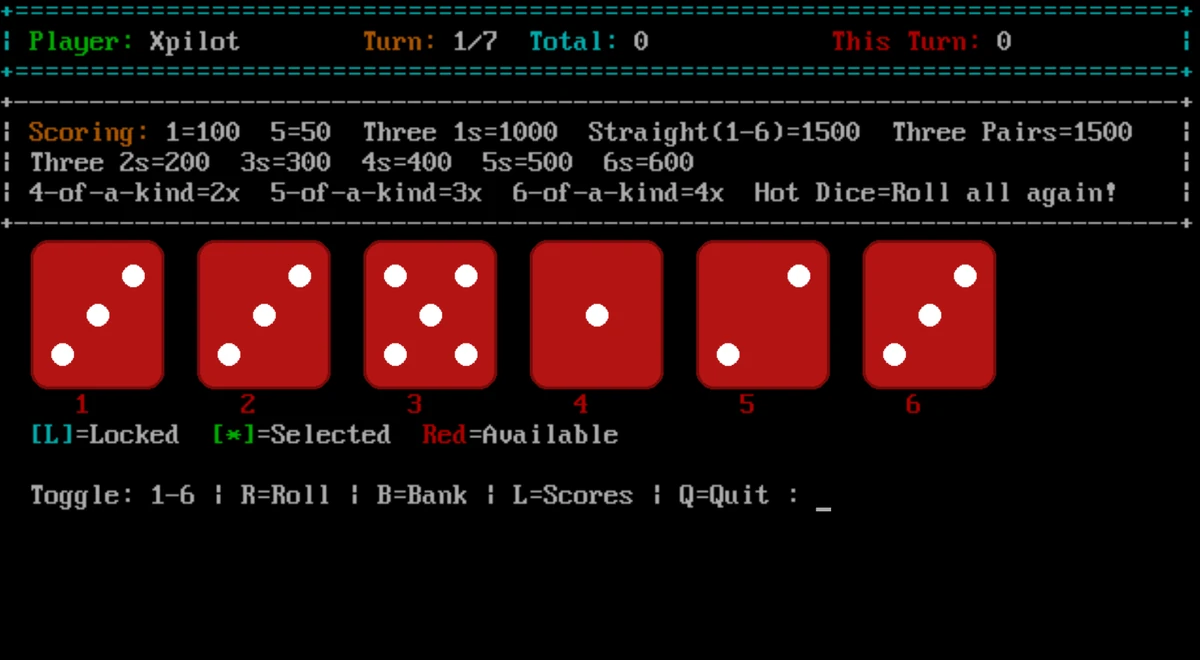 10K Dice door game showing rolled dice