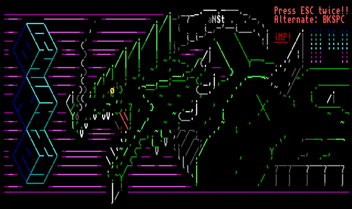 aBSiNTHE login art: an ANSI dragon over magenta scanlines