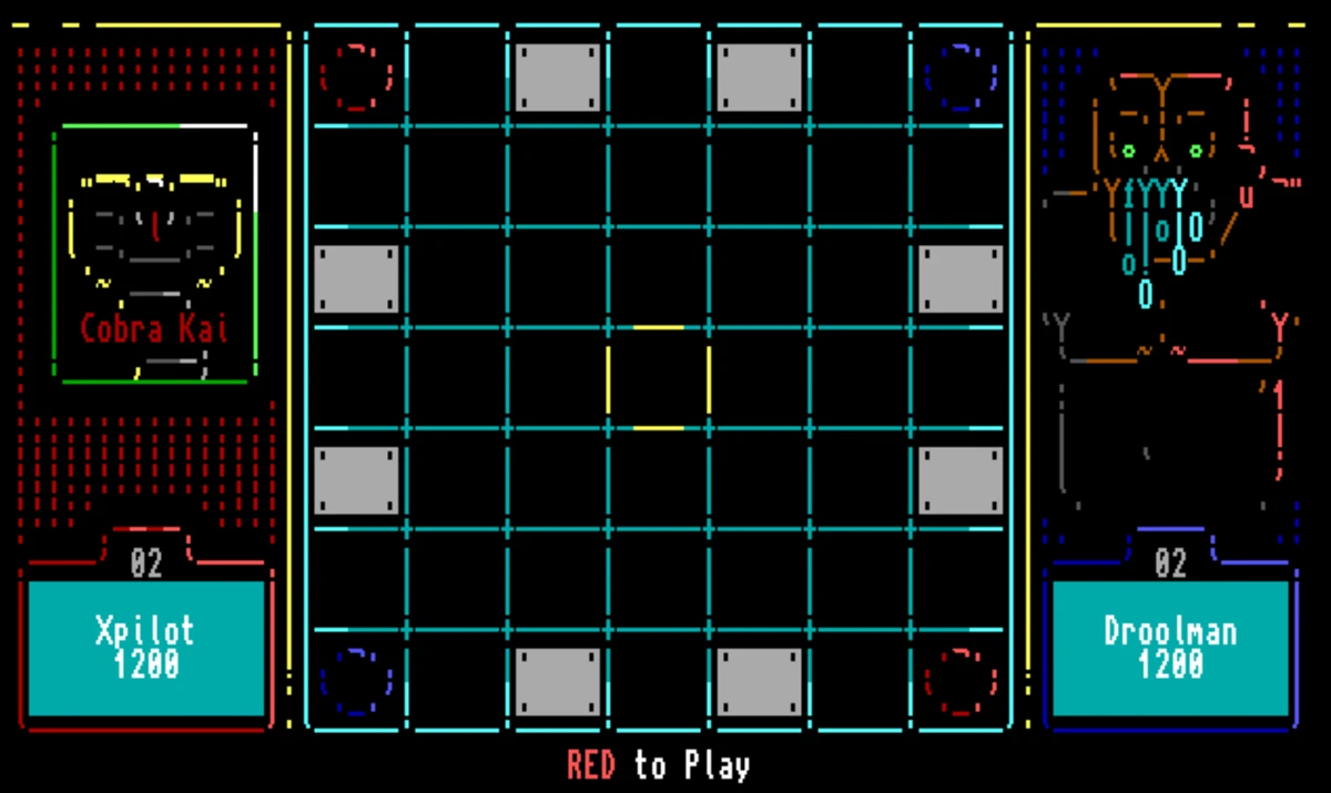 Ataxx door game board with two players and ANSI portraits
