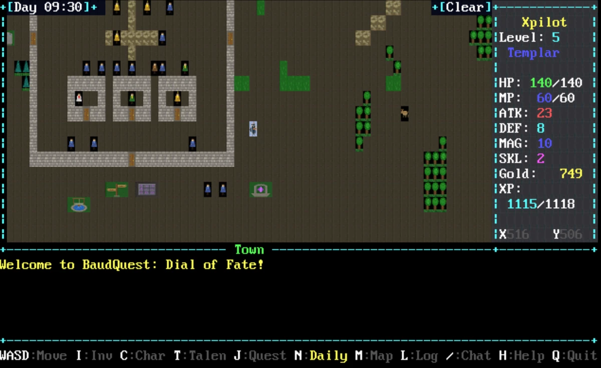 BaudQuest overworld rendered with TAP+ tile graphics