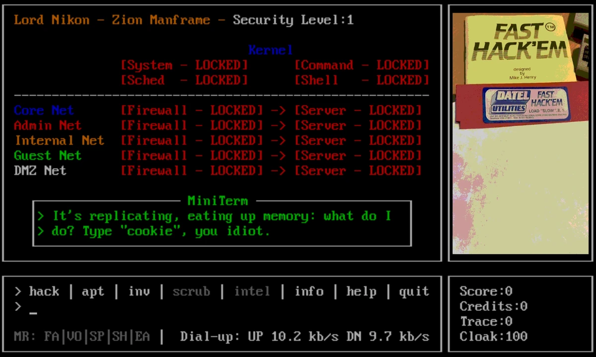 Hack the Gibson network intrusion screen