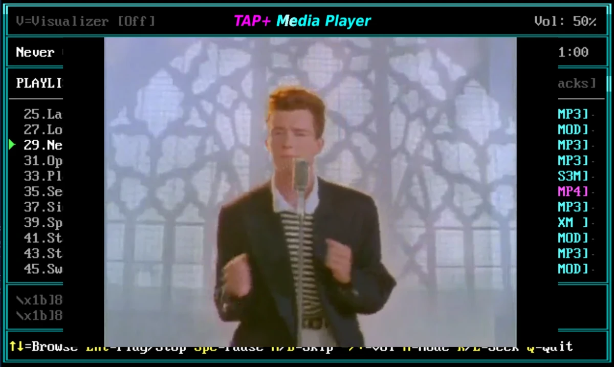 TAP+ Media Player playing a music video over the playlist