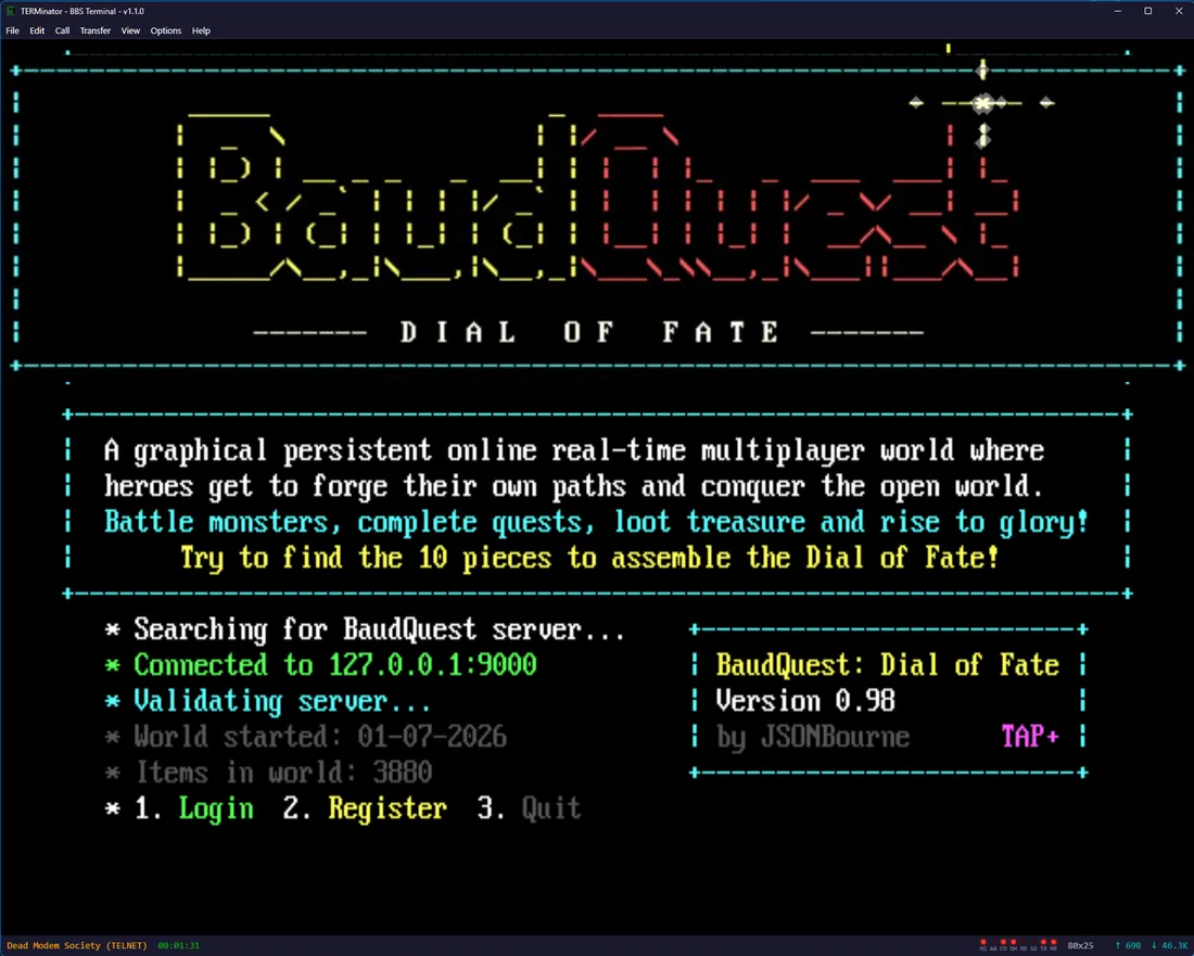 TERMinator Windows - BaudQuest: Dial of Fate multiplayer door game