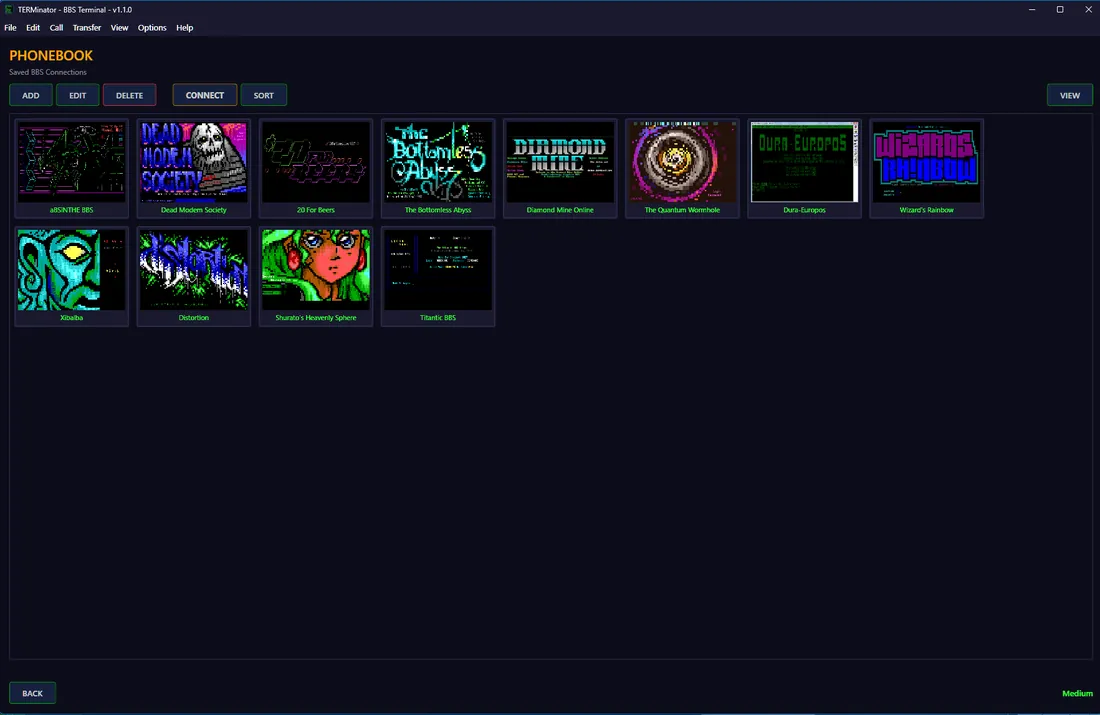 TERMinator Windows - Phonebook with BBS thumbnails