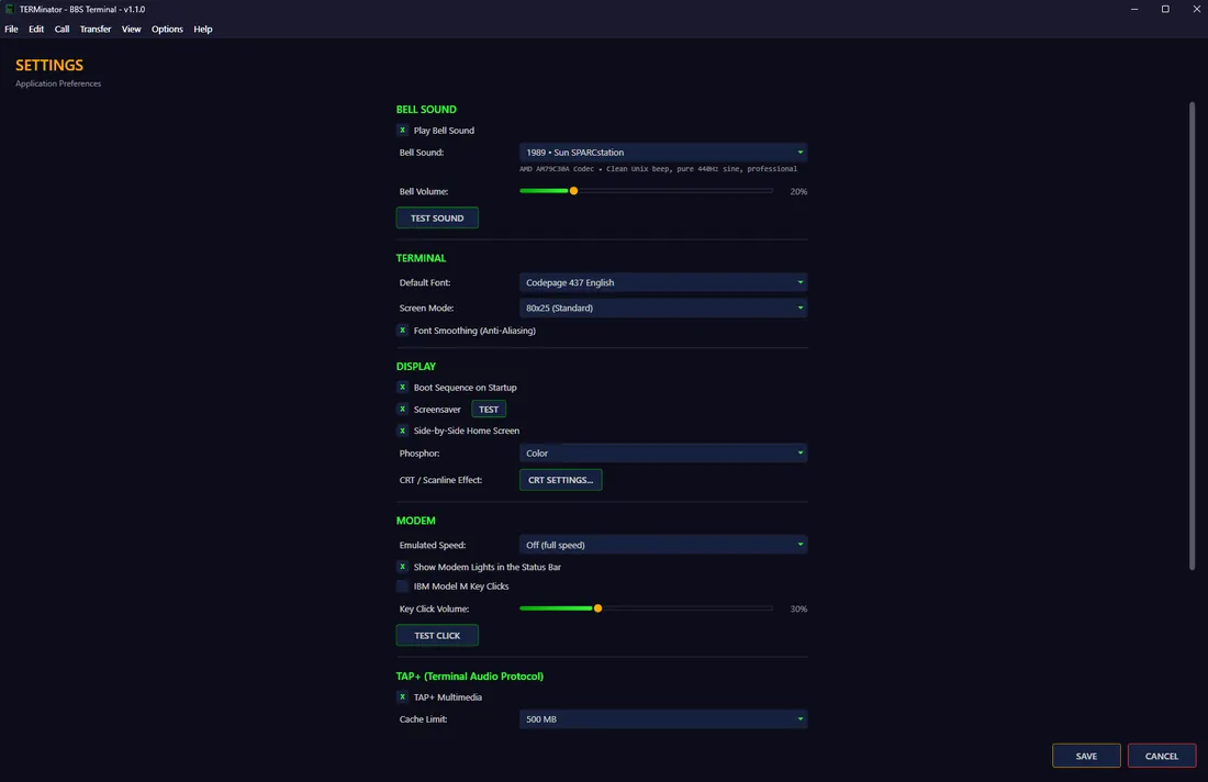 TERMinator Windows - Settings panel